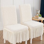 1 buc. Husă de scaun Seersucker cu fustă, elastică, universală, detașabilă, detașabilă, pentru banchet de sufragerie