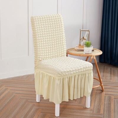 1 buc. Husă de scaun Seersucker cu fustă, elastică, universală, detașabilă, detașabilă, pentru banchet de sufragerie