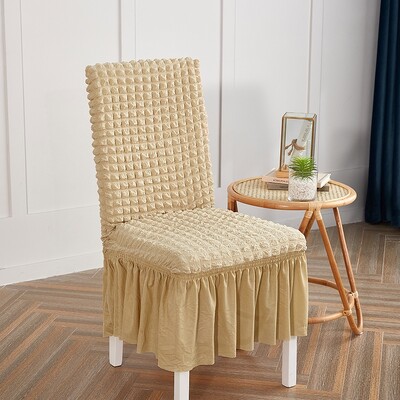 1 buc. Husă de scaun Seersucker cu fustă, elastică, universală, detașabilă, detașabilă, pentru banchet de sufragerie