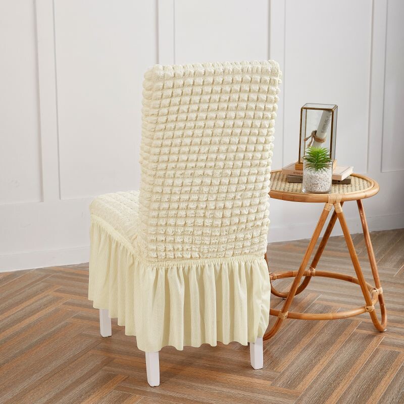 1 buc. Husă de scaun Seersucker cu fustă, elastică, universală, detașabilă, detașabilă, pentru banchet de sufragerie