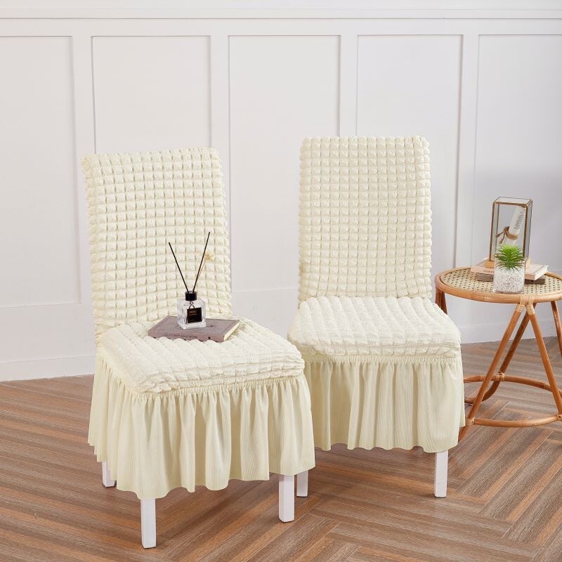 1 buc. Husă de scaun Seersucker cu fustă, elastică, universală, detașabilă, detașabilă, pentru banchet de sufragerie
