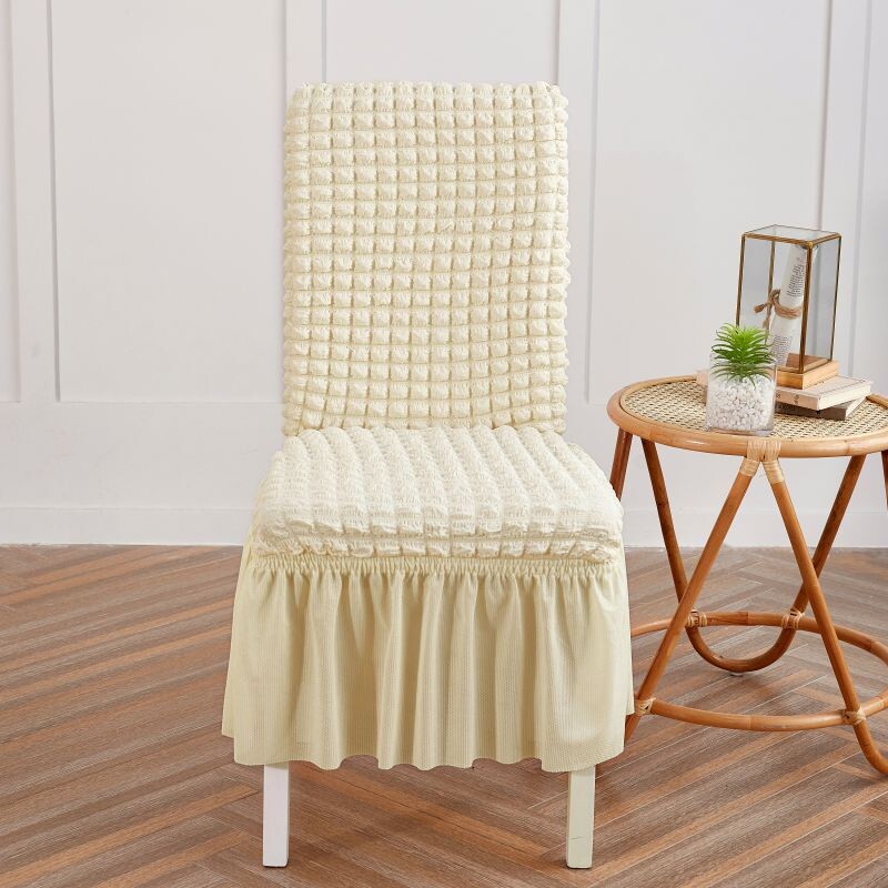 1 buc. Husă de scaun Seersucker cu fustă, elastică, universală, detașabilă, detașabilă, pentru banchet de sufragerie