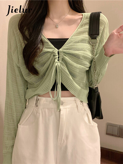 Jielur Toamnă Noua Culoare Solidă Slim Cardigan Femei Dulci Doamnelor Cardigan Scobit Roz Alb Verde Negru Cardigan Tricotat Femei