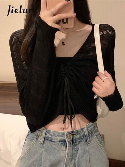 Jielur Toamnă Noua Culoare Solidă Slim Cardigan Femei Dulci Doamnelor Cardigan Scobit Roz Alb Verde Negru Cardigan Tricotat Femei