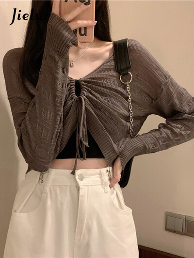 Jielur Toamnă Noua Culoare Solidă Slim Cardigan Femei Dulci Doamnelor Cardigan Scobit Roz Alb Verde Negru Cardigan Tricotat Femei