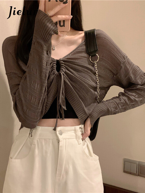 Jielur Toamnă Noua Culoare Solidă Slim Cardigan Femei Dulci Doamnelor Cardigan Scobit Roz Alb Verde Negru Cardigan Tricotat Femei