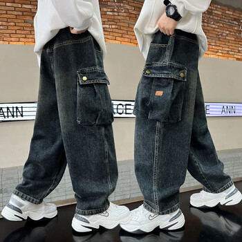 Teen Autumn Kids Pocket Cargo Pants παιδικό ίσιο φαρδύ φαρδύ παντελόνι αγόρια τηγανητό street όμορφο τζιν για αγόρια 5-14 ετών