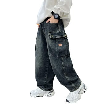 Teen Autumn Kids Pocket Cargo Pants παιδικό ίσιο φαρδύ φαρδύ παντελόνι αγόρια τηγανητό street όμορφο τζιν για αγόρια 5-14 ετών