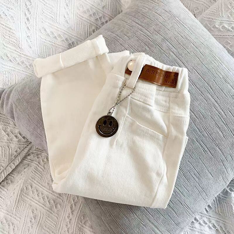 Fiúk és lányok nadrágok Tavaszi és őszi Gyermek alkalmi nadrágok Külföldi koreai pamut nadrágok baba fehér elasztikus nadrágok