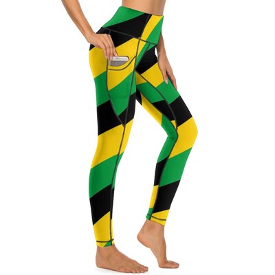 Jamaikas karoga legingi Valsts svinību fitnesa jogas bikses Push Up Retro Leggins Elastīgs dizains Sporta legingi dzimšanas dienas dāvana