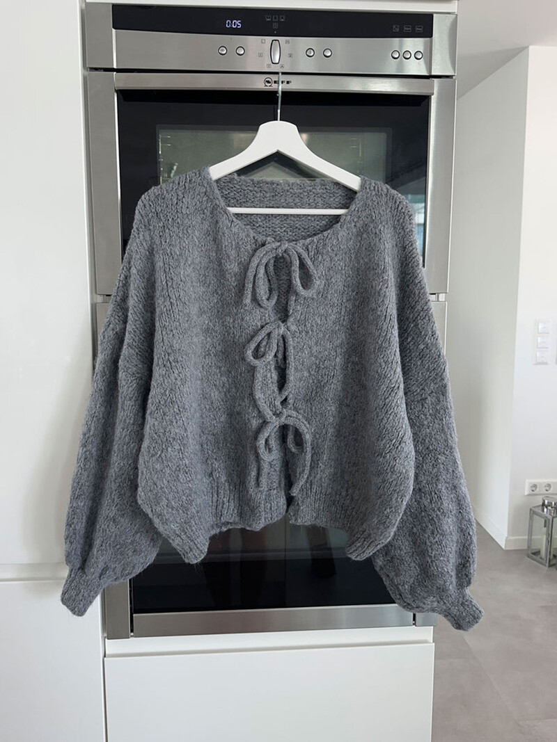 Pulover de damă cu cravată de toamnă în față Culoare uni Gât rotund Mânecă lungă Tricoturi largi Cardigan Femei Casual Mantocă moale confortabilă Îmbrăcăminte de zi cu zi
