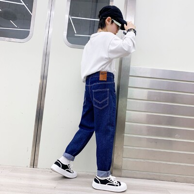 Gyerek Fiúk Farmer Kék Elasztikus Derék Farmer Nadrág Gyermekruházat Laza alkalmi fiú nadrág 5 6 7 8 9 10 11 12 13 14 éves