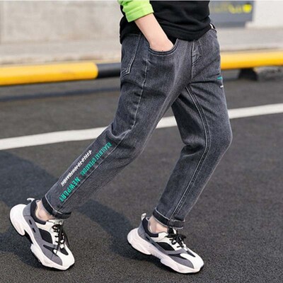 Gyerek Fiúk Farmer Kék Elasztikus Derék Farmer Nadrág Gyermekruházat Laza alkalmi fiú nadrág 5 6 7 8 9 10 11 12 13 14 éves