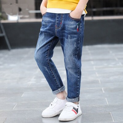 Gyerek Fiúk Farmer Kék Elasztikus Derék Farmer Nadrág Gyermekruházat Laza alkalmi fiú nadrág 5 6 7 8 9 10 11 12 13 14 éves