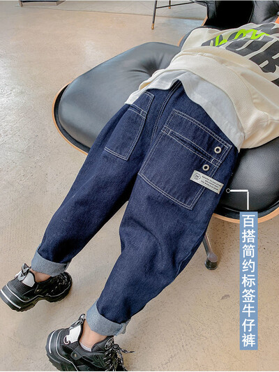 Gyerek Fiúk Farmer Kék Elasztikus Derék Farmer Nadrág Gyermekruházat Laza alkalmi fiú nadrág 5 6 7 8 9 10 11 12 13 14 éves