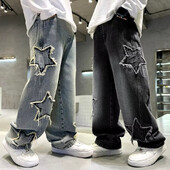 Pantaloni pentru copii Nouă modă Adolescenți Băieți Denim Pantaloni largi Pantaloni pentru copii Primăvara Toamnă Blugi cu margine brută cu îmbinare cu stele 5-14 ani