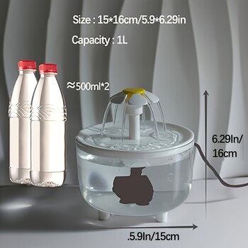 USB Electric Mute 1L Συντριβάνι νερού κατοικίδιων ζώων Αυτόματο Φίλτρο μπολ ποτών για γάτες Δοχείο ποτού για κατοικίδια Φίλτρο νερού για γάτες