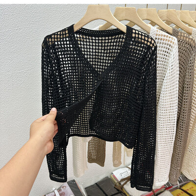 Dobu sieta Ice Silk sauļošanās jaka sieviešu vasaras virsdrēbēm ar garām piedurknēm ar nelielu šalles trikotāžas jaciņu