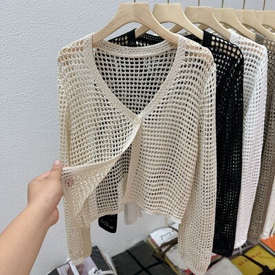 Dobu sieta Ice Silk sauļošanās jaka sieviešu vasaras virsdrēbēm ar garām piedurknēm ar nelielu šalles trikotāžas jaciņu