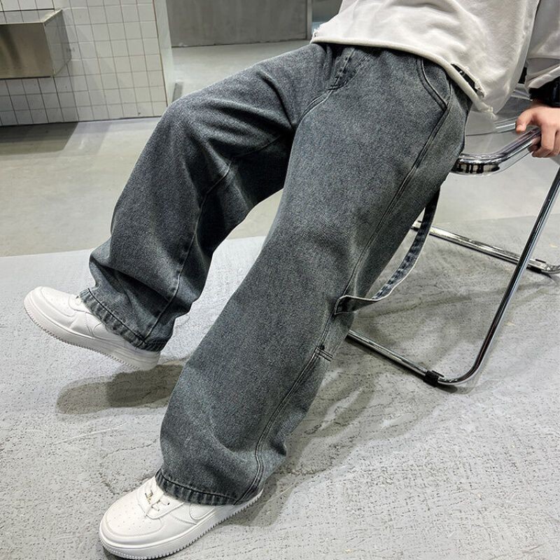 Pusaudžu zēni Cargo Džinsi Pavasaris Rudens Jauni Bērni Platas Džinsu Bikses Bērniem Brīvas Kabatas Bikses 5 7 9 11 13 15 gadi