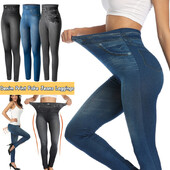 Push Up Besiūliai aukštu juosmeniu Dirbtiniai džinsiniai antblauzdžiai Moteriški Kasdieniai Elastingi Kišeniniai Džinsai Spausdinti Kelnės Skinny Pencil Leggins Mujer