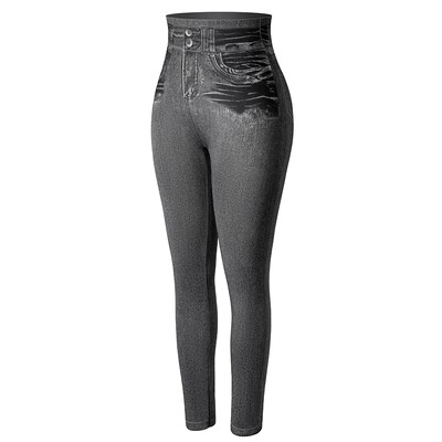 Jambiere din denim artificial cu talie înaltă Push Up, fără sudură, pentru femei, ocazional, cu buzunare elastice, pantaloni cu imprimeu, pantaloni skinny creion.