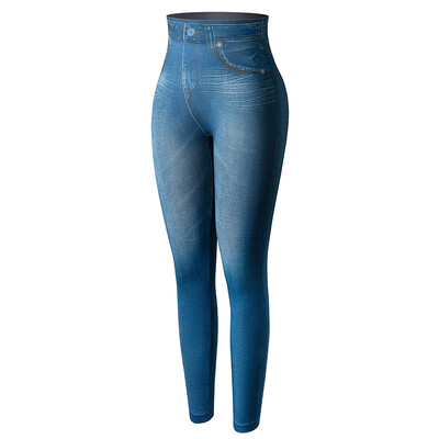 Push Up Besiūliai aukštu juosmeniu Dirbtiniai džinsiniai antblauzdžiai Moteriški Kasdieniai Elastingi Kišeniniai Džinsai Spausdinti Kelnės Skinny Pencil Leggins Mujer