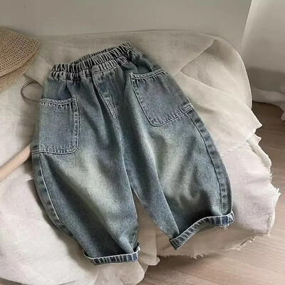 2024 Άνοιξη φθινόπωρο Kid Boys τζιν παντελόνι πλαϊνή τσέπη γυαλισμένο λευκό παιδικό αγόρι παντελόνι ελαστικό μέσης Casual μωρό αγόρι παντελόνι