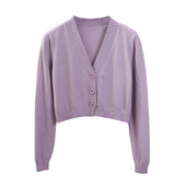 Moteriški sutrumpinti megztiniai Moteriški juodi balti trumpi megztiniai V kaklo džemperis su viena krūtine Moteriškas megztas megztinis GD153