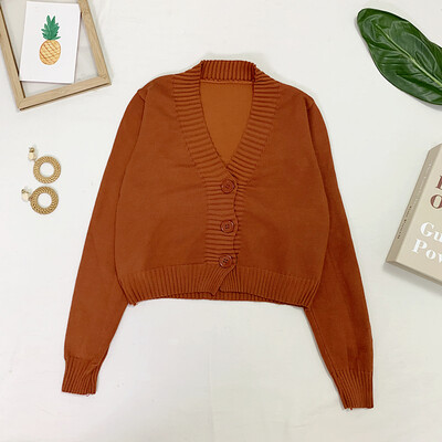 Moteriški sutrumpinti megztiniai Moteriški juodi balti trumpi megztiniai V kaklo džemperis su viena krūtine Moteriškas megztas megztinis GD153