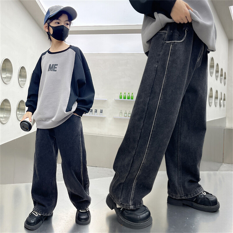 837 Moda coreeană băieți Street Dance Blugi Pantaloni largi Studenți Copii Blugi Denim Pantaloni drepti