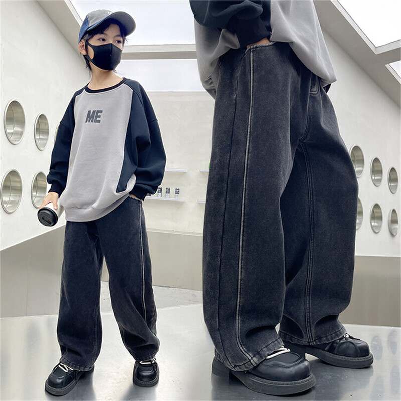837 Moda coreeană băieți Street Dance Blugi Pantaloni largi Studenți Copii Blugi Denim Pantaloni drepti