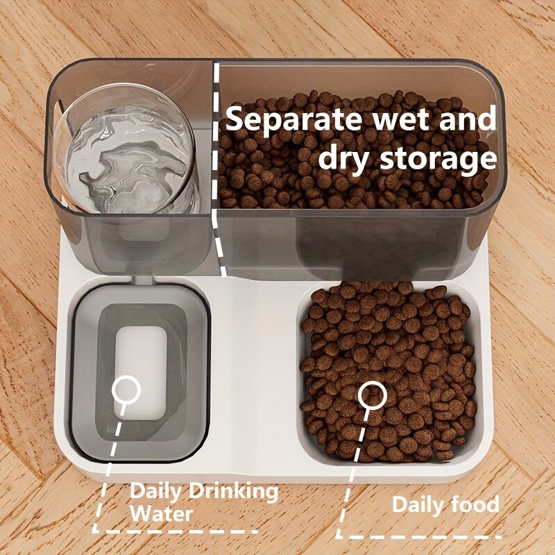 Automatinis kačių šėryklos girdyklos rinkinys, 2 viename kačių gravitacijos vandens tiektuvas kačių ėdalo šėrimo konteineris katėms mažiems ir vidutiniams šunims