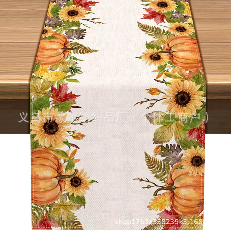 Cross Border Ziua Recunoștinței Așternut de masă imprimat Foarte de arțar Dovleac Toamnă Acasă Sufragerie Masă de sufragerie