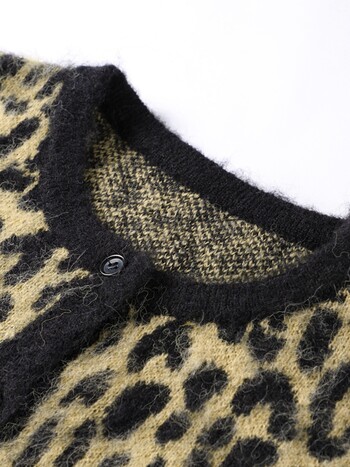 Μόδα πλεκτό Leopard Print Mohair πουλόβερ Ζακέτα Γυναικεία Κομψό πουλόβερ με μακρυμάνικο λαιμόκοψη Κομψό φθινοπωρινό πλεκτό Lady Street