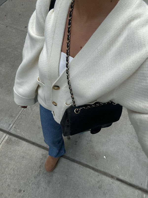 2024, clasic, elegant, solid, cu decolteu în V, cardigan cu buzunar, pentru femei, ocazional, cu mâneci lungi, pulover cu un singur piept, largi, toamnă, îmbrăcăminte de stradă pentru doamnă