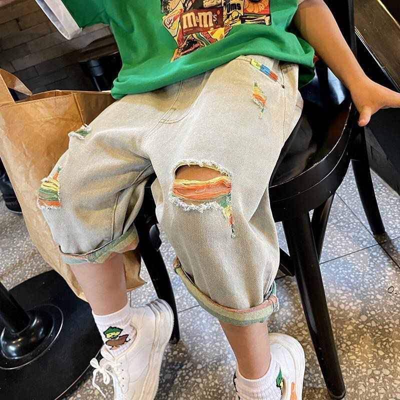 Fiúk alkalmi nadrágok hosszú nadrágok pamut 2024 lyukas tavasz ősz baba gyereknadrágok kiváló minőségű gyermekruházat