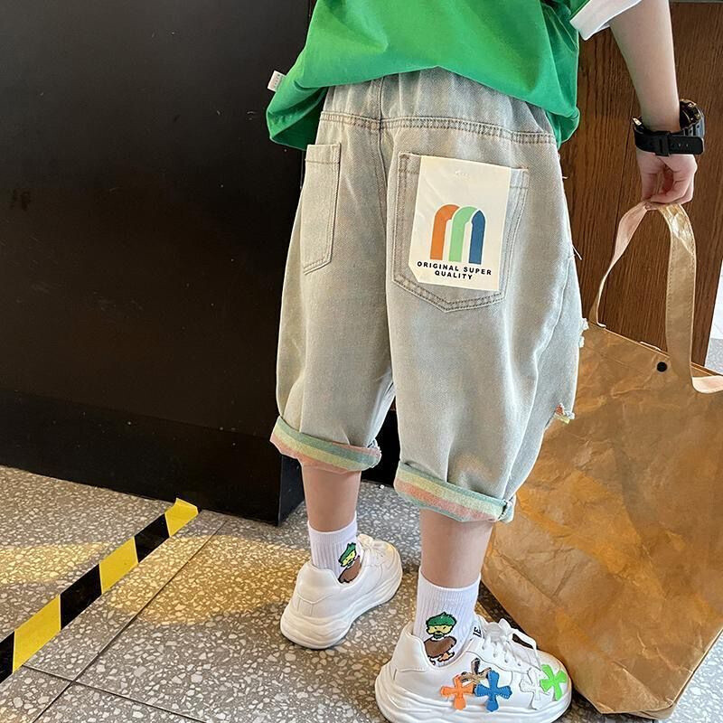 Fiúk alkalmi nadrágok hosszú nadrágok pamut 2024 lyukas tavasz ősz baba gyereknadrágok kiváló minőségű gyermekruházat