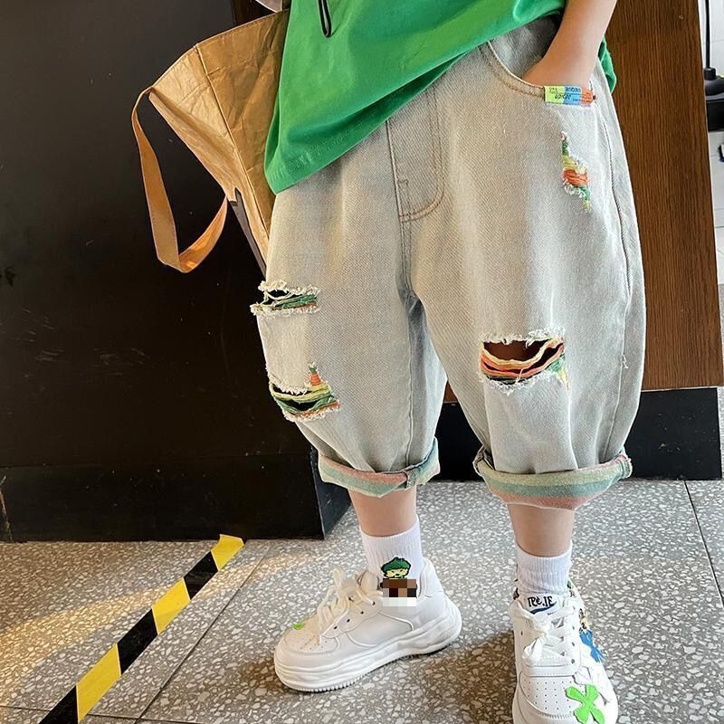 Fiúk alkalmi nadrágok hosszú nadrágok pamut 2024 lyukas tavasz ősz baba gyereknadrágok kiváló minőségű gyermekruházat