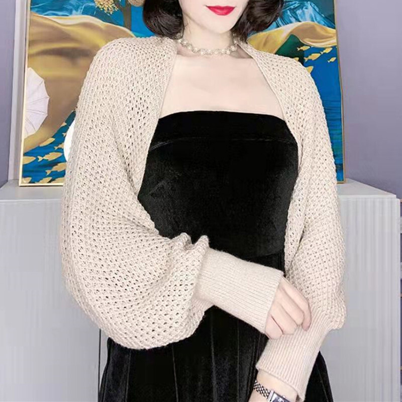 Fényvédő Crop Kötött kardigán női koreai stílusú egyszínű vékony kardigán kabát női egyszerű hosszú ujjú smokett felső női