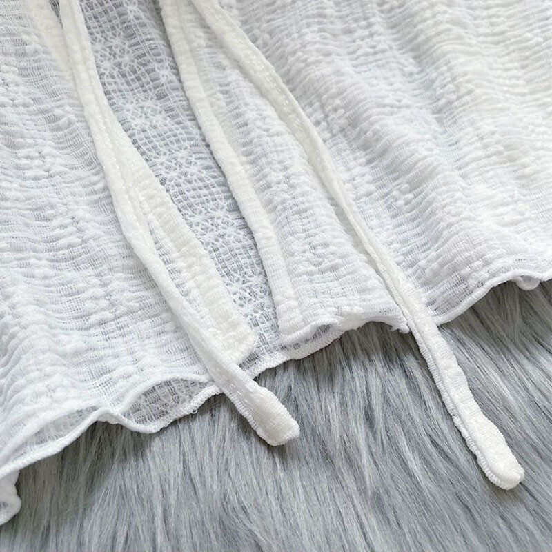 Fehér fényvédő kardigán női nyári vékony, fűzős, V-nyakú Crop felsők női Wild Hollow Out hosszú ujjú napvédő ingek