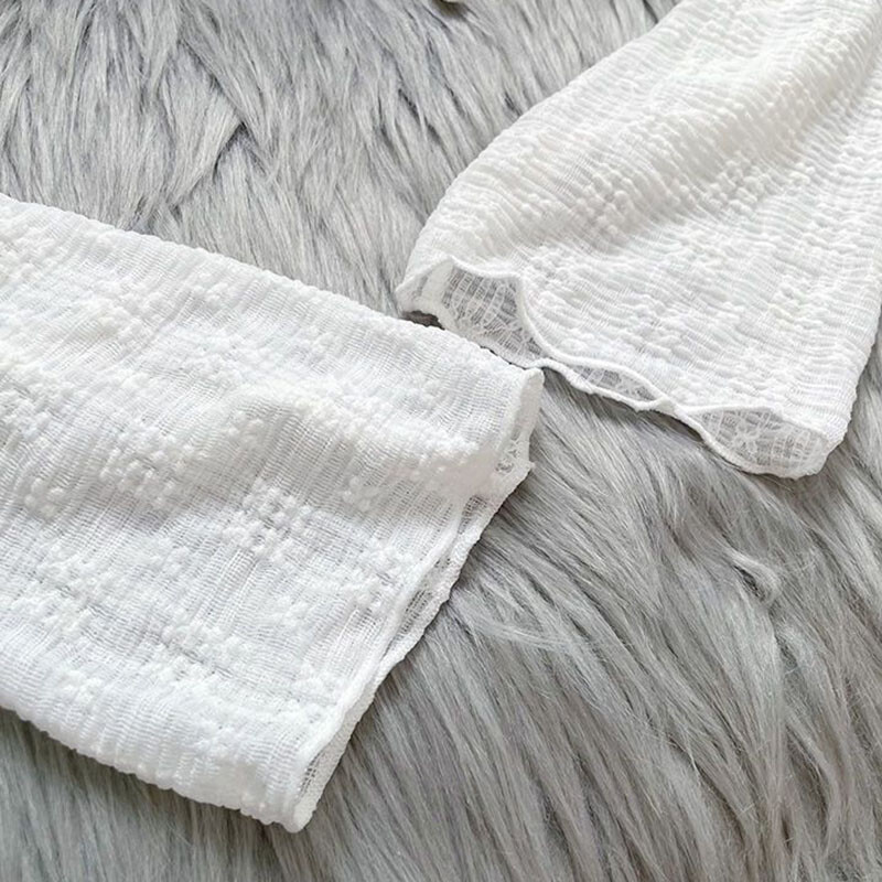 Fehér fényvédő kardigán női nyári vékony, fűzős, V-nyakú Crop felsők női Wild Hollow Out hosszú ujjú napvédő ingek