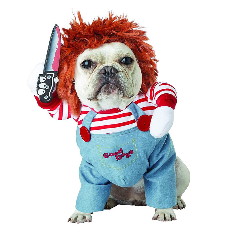 Îmbrăcăminte pentru câini păpușă mortală pentru animale de companie Chucky Dog Cosplay Costum amuzant de petrecere Halloween Crăciun haine pentru câini pentru câini mici, mijlocii mari
