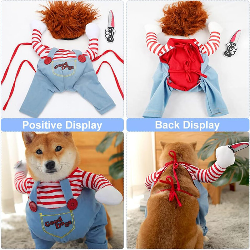 Îmbrăcăminte pentru câini păpușă mortală pentru animale de companie Chucky Dog Cosplay Costum amuzant de petrecere Halloween Crăciun haine pentru câini pentru câini mici, mijlocii mari
