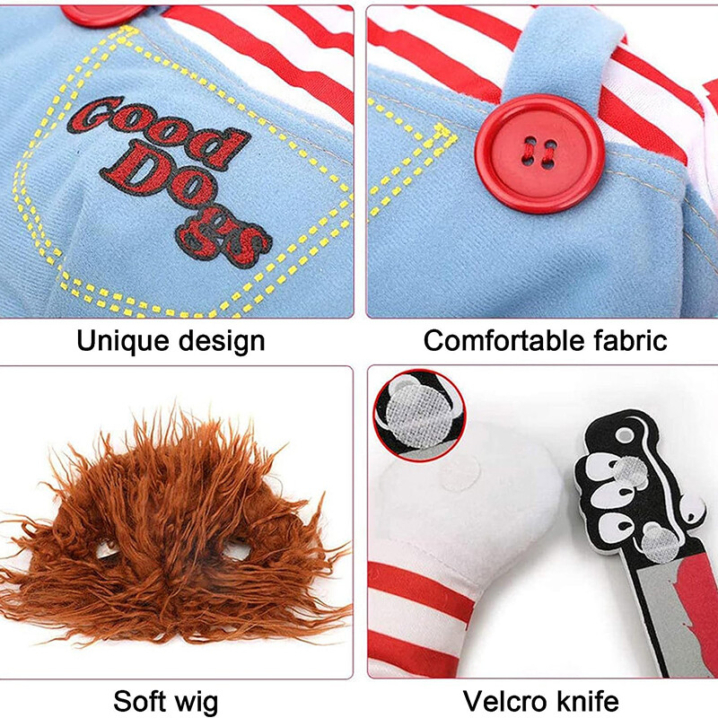 Îmbrăcăminte pentru câini păpușă mortală pentru animale de companie Chucky Dog Cosplay Costum amuzant de petrecere Halloween Crăciun haine pentru câini pentru câini mici, mijlocii mari