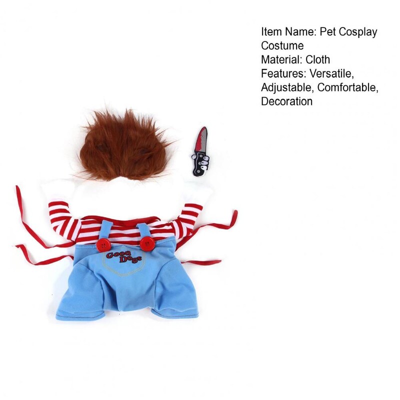 1 szett Pet Cosplay jelmez Kísérteties Halálos baba Kutyaruhák Sokoldalú, kényelmes halloween-ruha kutyáknak macskáknak Chucky jelmezek
