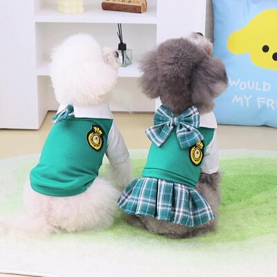 Preppy Style Pet Couple Clothes Dog Dress Shirt Любител на домашни любимци Дрехи пролет есен Cat Dog Суичър Пола за малки кучета Теди