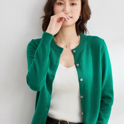 Megztinis megztas megztinis su mygtuku striukė 2024 m. rudens žiema su iškirpte ilgomis rankovėmis, laisvalaikio trumpi viršutiniai moteriški megztiniai pilkai balta