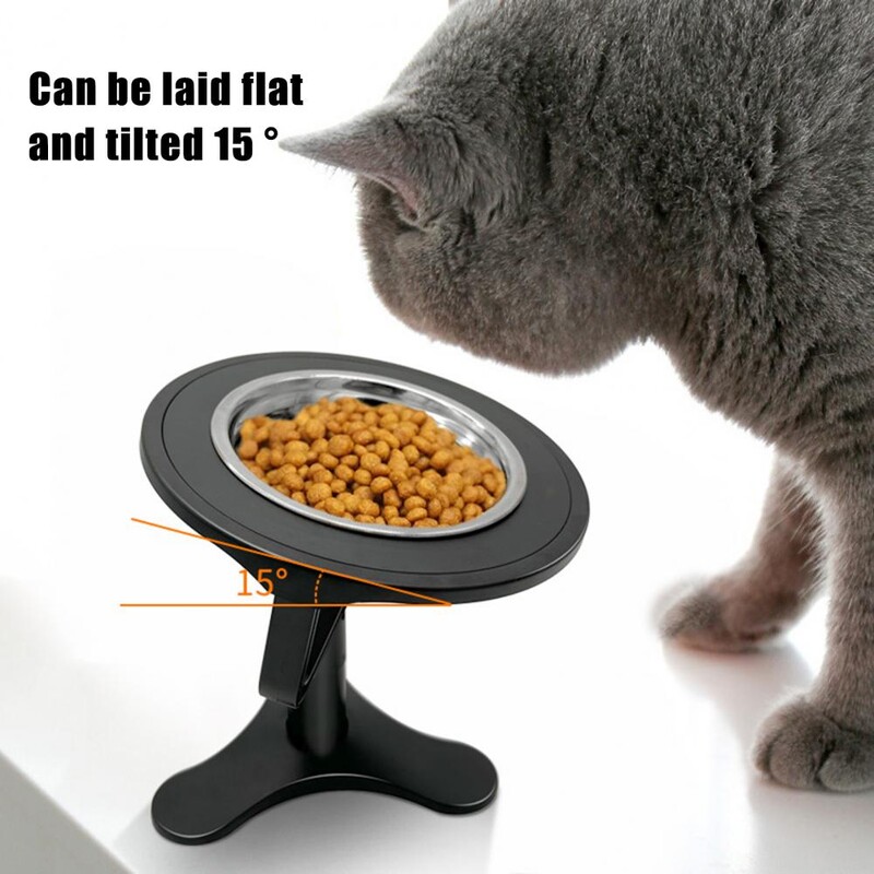 Bol înclinat pentru hrana pentru pisici, bol reglabil din oțel inoxidabil pentru animale de companie Hrănitor înalt antiderapant pentru pisici de interior pentru câini