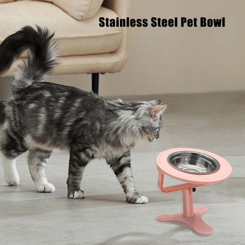 Bol înclinat pentru hrana pentru pisici, bol reglabil din oțel inoxidabil pentru animale de companie Hrănitor înalt antiderapant pentru pisici de interior pentru câini